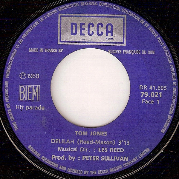 Tom Jones : Delilah (7", Single)