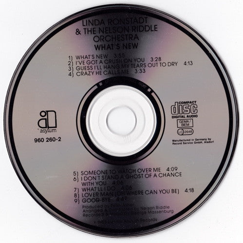 Linda Ronstadt & Nelson Riddle And His Orchestra : What's New (CD, Album, RE)