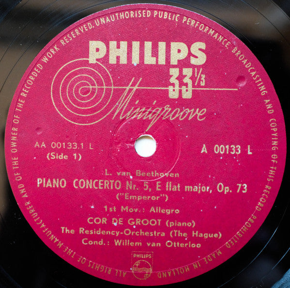 Ludwig van Beethoven - Cor De Groot, Residentie Orkest, Willem Van Otterloo : Piano Concerto Nr. 5, E flat major, Op. 73 ("Emperor") (LP, Mono)