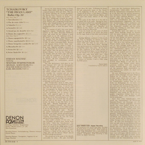 Pyotr Ilyich Tchaikovsky, Stefan Soltesz, Wiener Symphoniker : The Swan Lake Op. 20 (LP)