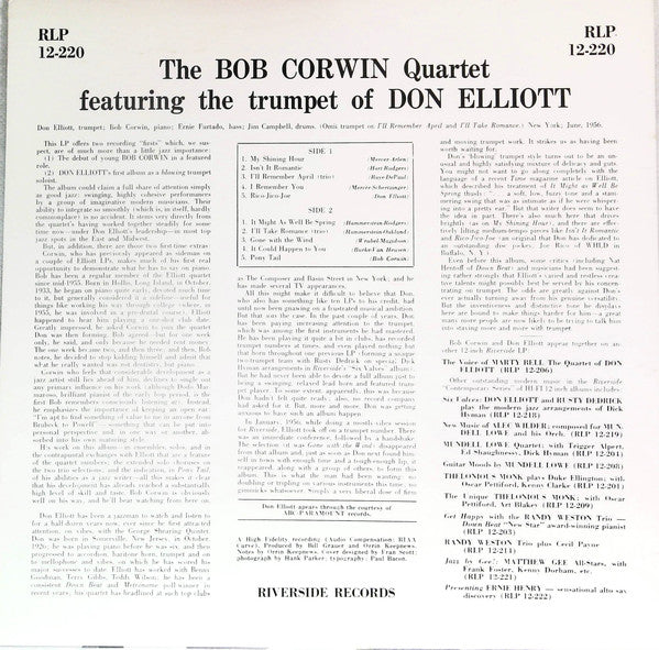 The Bob Corwin Quartet, Don Elliott : The Bob Corwin Quartet Featuring The Trumpet of Don Elliott (LP, Mono, RE)