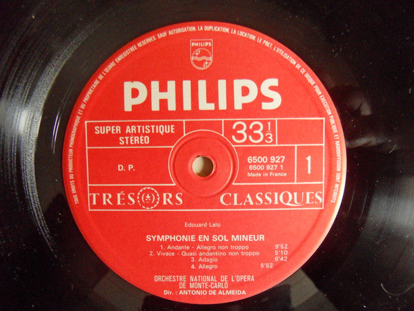 Édouard Lalo - Orchestre National De L'Opéra De Monte-Carlo, Antonio De Almeida : Symphonie En Sol Mineur / Rapsodie Norvégienne / "Le Roi D'Ys" - Ouverture (LP, Album)