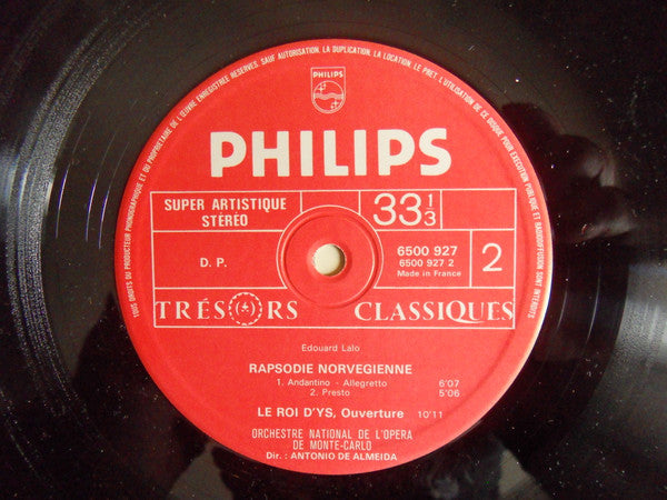 Édouard Lalo - Orchestre National De L'Opéra De Monte-Carlo, Antonio De Almeida : Symphonie En Sol Mineur / Rapsodie Norvégienne / "Le Roi D'Ys" - Ouverture (LP, Album)