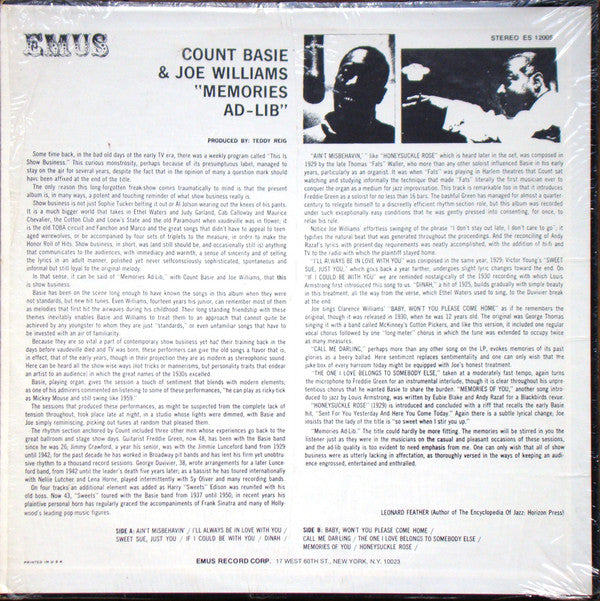 Joe Williams / Count Basie : Memories Ad-Lib (LP, Album)