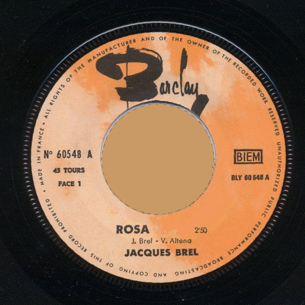 Jacques Brel : Rosa / De Nuttelozen Van De Nacht (7", Single)
