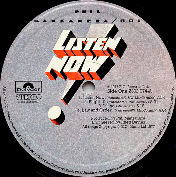 Phil Manzanera / 801 : Listen Now (LP, Album)