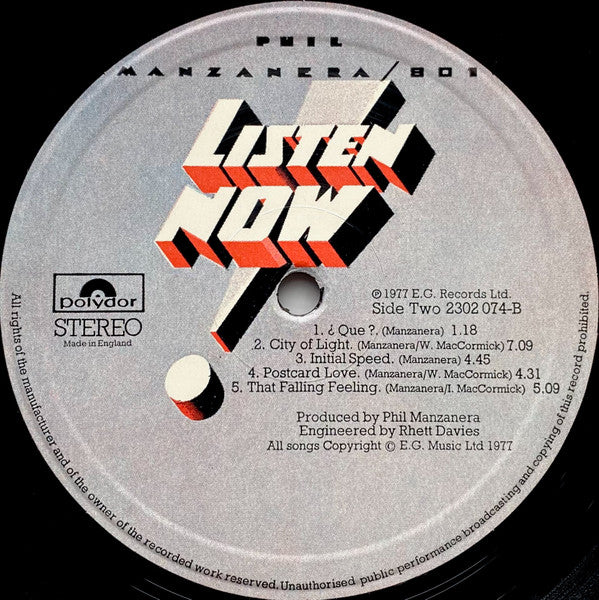 Phil Manzanera / 801 : Listen Now (LP, Album)