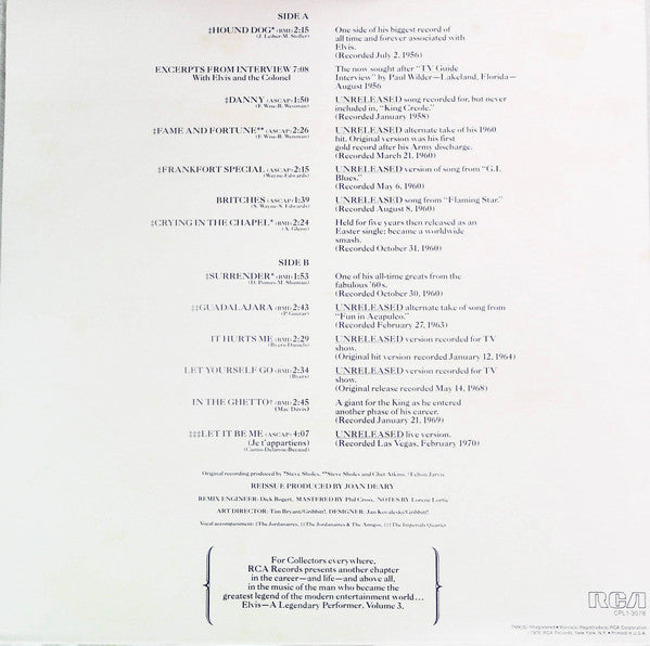 Elvis Presley : A Legendary Performer - Volume 3 (LP, Comp, Ltd, Pic, Cap)