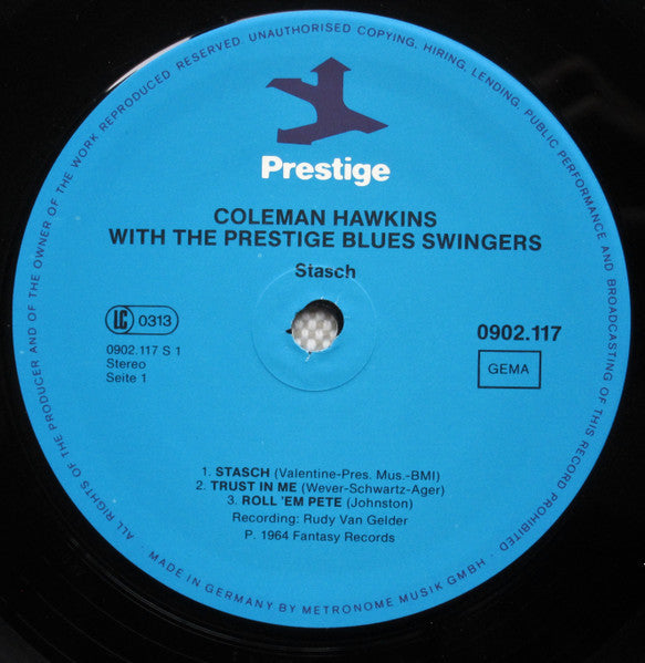 The Prestige Blues-Swingers Featuring: Coleman Hawkins : Stasch (LP, Album, RE, Spe)