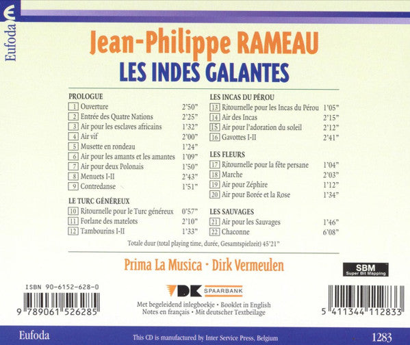 Jean-Philippe Rameau - Prima La Musica ∙ Dirk Vermeulen : Les Indes Galantes (CD, Album)