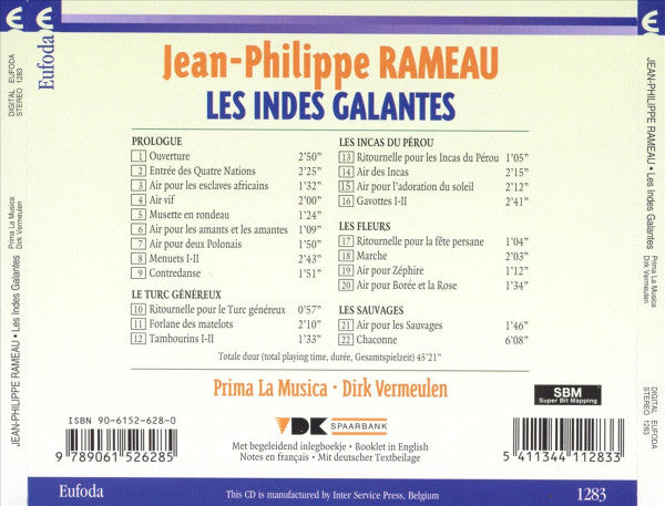 Jean-Philippe Rameau - Prima La Musica ∙ Dirk Vermeulen : Les Indes Galantes (CD, Album)