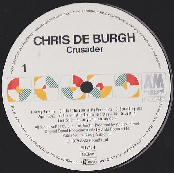 Chris de Burgh : Crusader (LP, Album, RE, Whi)