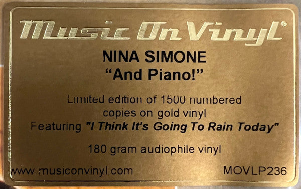 Nina Simone : Nina Simone And Piano! (LP, Album, Ltd, Num, RE, RP, Gol)