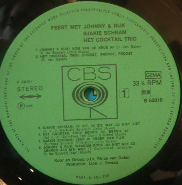 Johnny & Rijk, Sjakie Schram, Cocktail Trio : Feest Met Johnny & Rijk, Sjakie Schram, Het Cocktail Trio (LP, Comp)