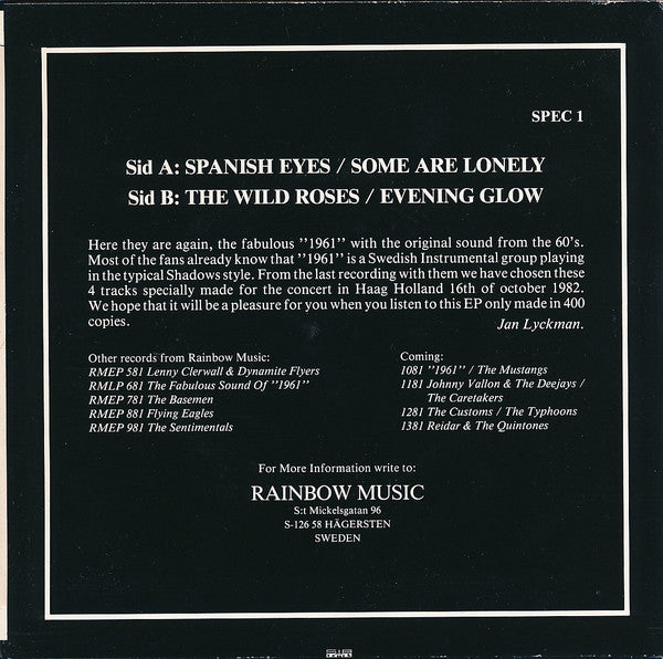 "1961"* : Rainbow Music Presents "1961" (7", EP, Yel)