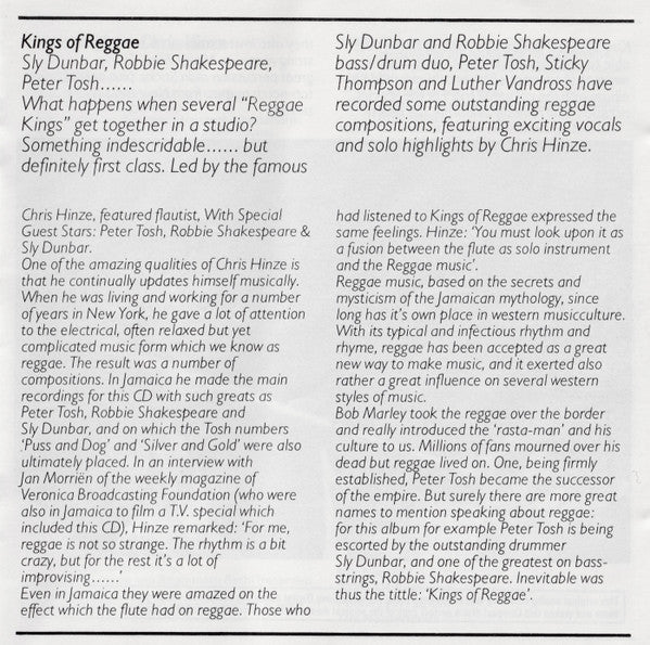 Sly Dunbar, Robbie Shakespeare, Peter Tosh, Mikey Chung Featuring Chris Hinze : Kings Of Reggae (CD, Album)