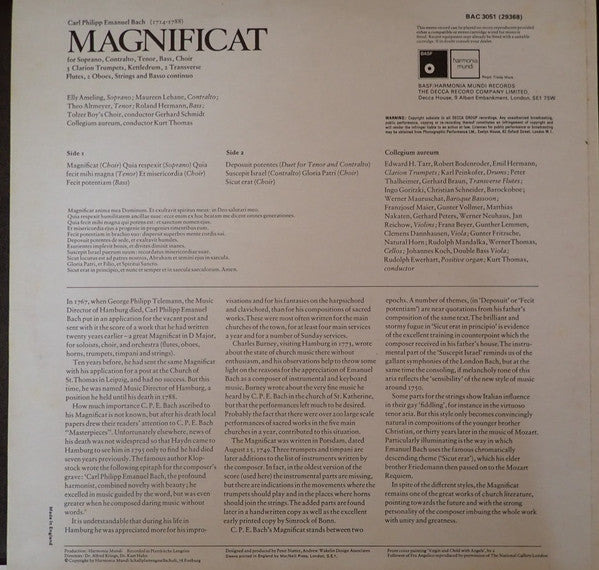 Carl Philipp Emanuel Bach, Elly Ameling, Maureen Lehane, Theo Altmeyer, Roland Hermann, Tölzer Knabenchor, Collegium Aureum : Magnificat (LP)