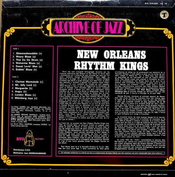 New Orleans Rhythm Kings : Archive Of Jazz - Volume 19 (LP, Comp)