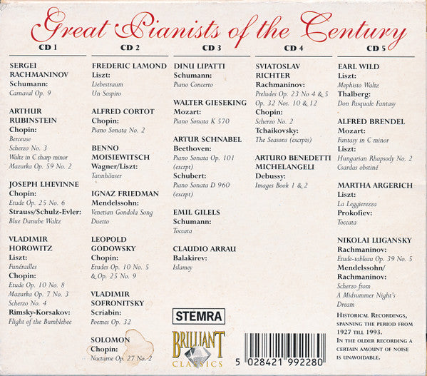 Various : Great Pianists Of The Century (5xCD, Comp, Mono + Box)