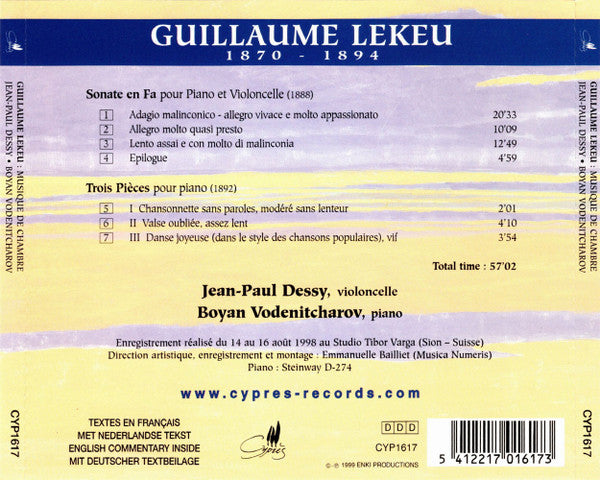 Guillaume Lekeu, Jean-Paul Dessy, Boyan Vodenitcharov : Musique De Chambre (CD, Comp)
