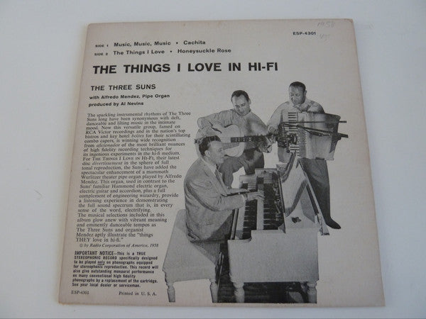 The Three Suns With Alfredo Mendez : The Things I Love In Hi-Fi (7", EP)