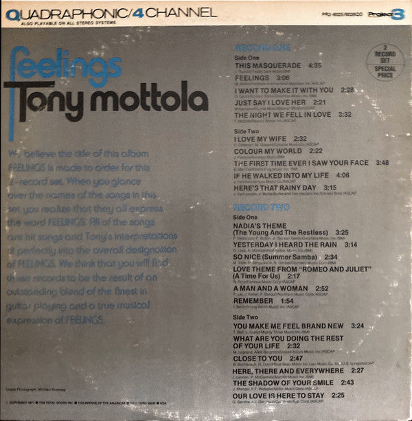 Tony Mottola : Feelings (2xLP, Comp, Quad, Gat)