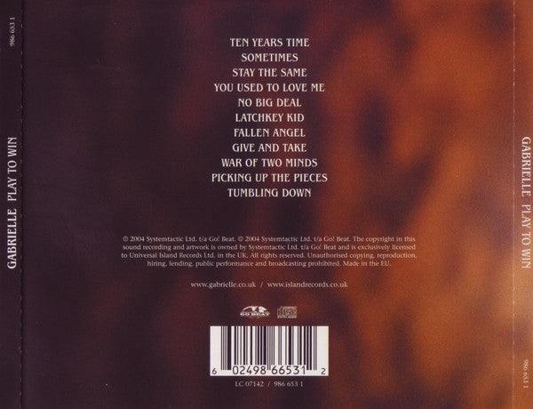 Gabrielle : Play To Win (CD, Album)