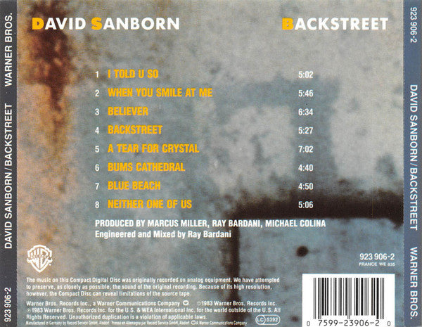 David Sanborn : Backstreet (CD, Album, RE)