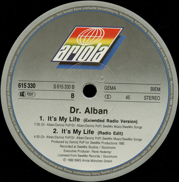 Dr. Alban : It's My Life (12", Maxi)