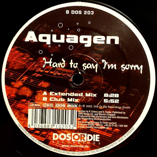 Aquagen : Hard To Say I'm Sorry (12")