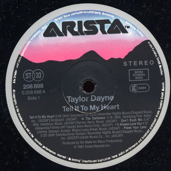 Taylor Dayne : Tell It To My Heart (LP, Album)