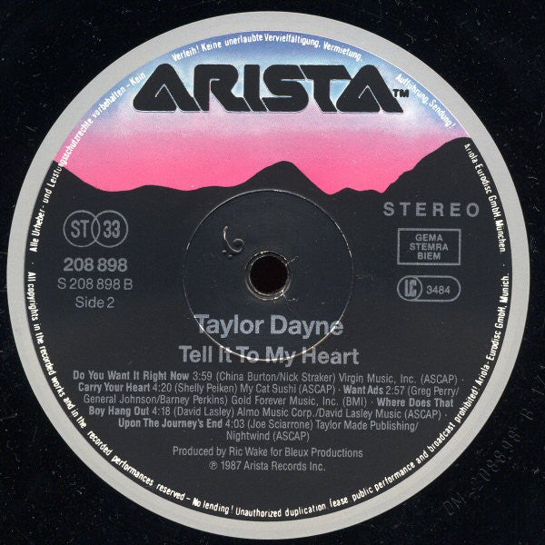 Taylor Dayne : Tell It To My Heart (LP, Album)