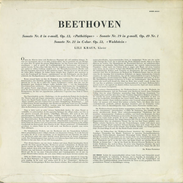 Ludwig van Beethoven / Lili Kraus : Klaviersonaten »Pathétique« »Waldstein« Sonate, OP. 49 Nr. 1 (LP)