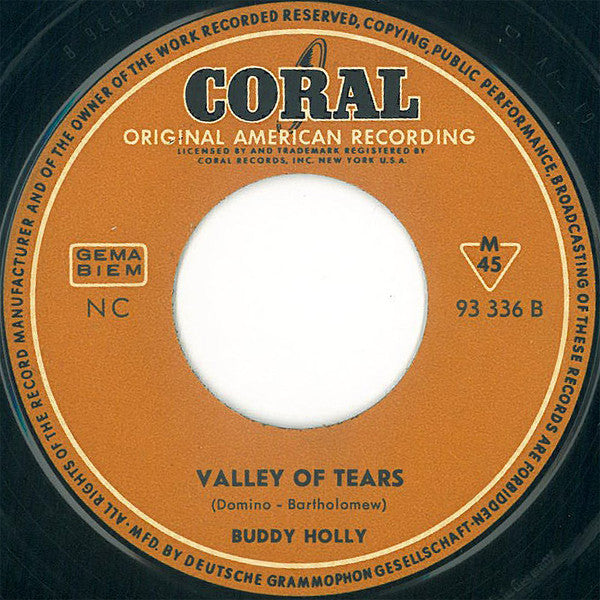Buddy Holly And The Crickets (2) : Baby I Don't Care / Valley Of Tears (7", Single, Mono)