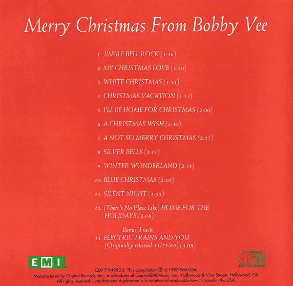 Bobby Vee : Merry Christmas From Bobby Vee (CD, Album, RE)