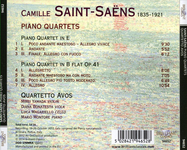 Camille Saint-Saëns - Quartetto Avos : Piano Quartets (CD, Album)