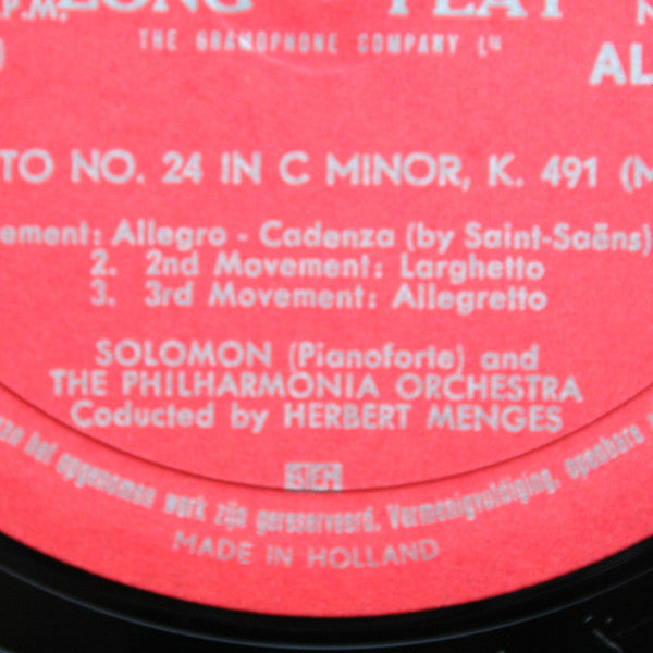 Wolfgang Amadeus Mozart - Solomon (6), Philharmonia Orchestra, Herbert Menges : Piano Concertos A Major K. 488 / C Minor K. 491 (LP, Mono)
