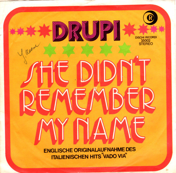 Drupi (2) : She Didn't Remember My Name (7", Single)