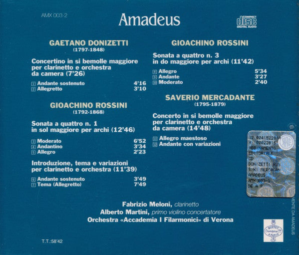Fabrizio Meloni, Alberto Martini, Orchestra "Accademia I Filarmonici" Di Verona : Donizetti, Rossini, Mercadante - Clarinetto: Passione D'autore (CD, Comp)