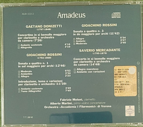 Fabrizio Meloni, Alberto Martini, Orchestra "Accademia I Filarmonici" Di Verona : Donizetti, Rossini, Mercadante - Clarinetto: Passione D'autore (CD, Comp)