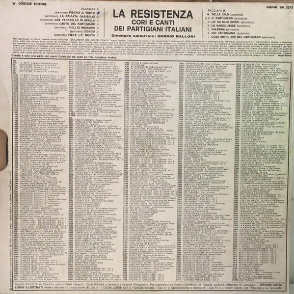 Various : La Resistenza - Cori E Canti Dei Partigiani Italiani (LP, Album)