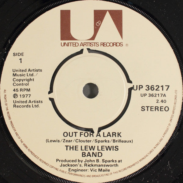 The Lew Lewis Band : Out For A Lark / (You'd Better) Watch Yourself (7")