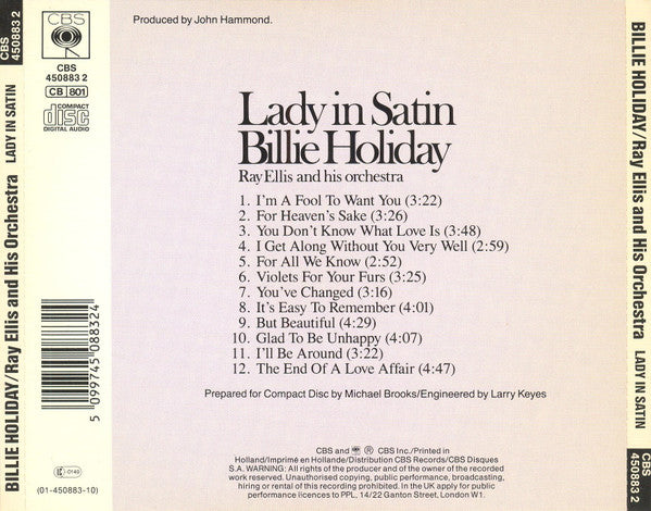 Billie Holiday, Ray Ellis And His Orchestra : Lady In Satin (CD, Album, RE, RM)