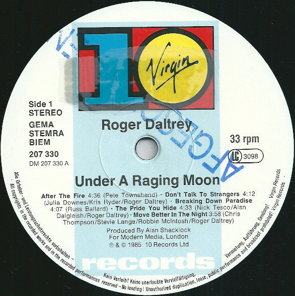 Roger Daltrey : Under A Raging Moon (LP, Album)