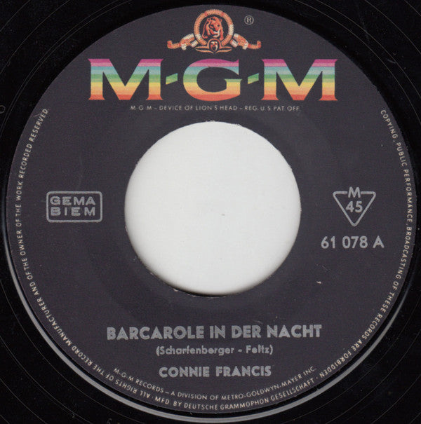 Connie Francis : Barcarole In Der Nacht (7", Single, Mono)