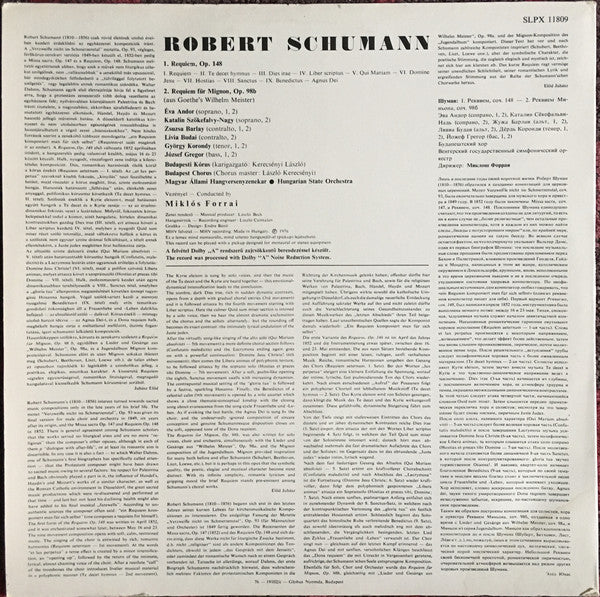 Robert Schumann - Éva Andor, Katalin Szőkefalvi-Nagy, Zsuzsa Barlay, Livia Budai, György Korondy, József Gregor, Budapesti Kórus, Hungarian State Orchestra, Forrai Miklós : Requiem / Requiem Für Mignon (LP)