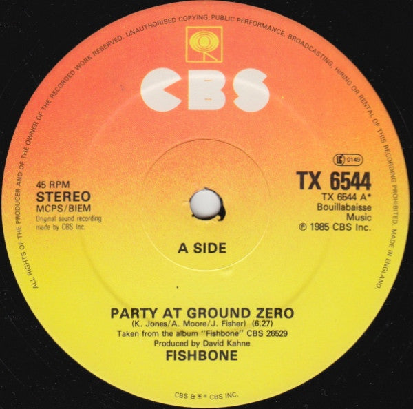 Fishbone : Party At Ground Zero (12", Single)