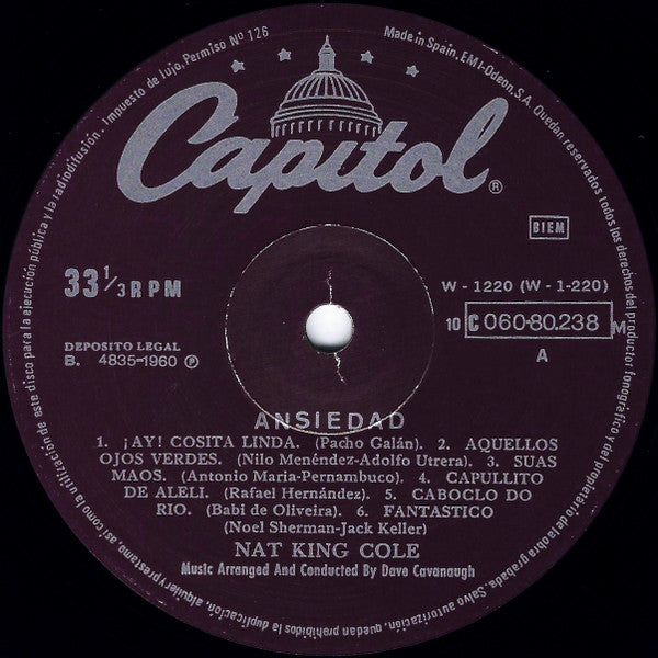 Nat King Cole : Ansiedad (LP, Album, RE)
