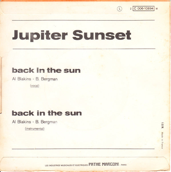 Jupiter Sunset : Back In The Sun (7", Single)