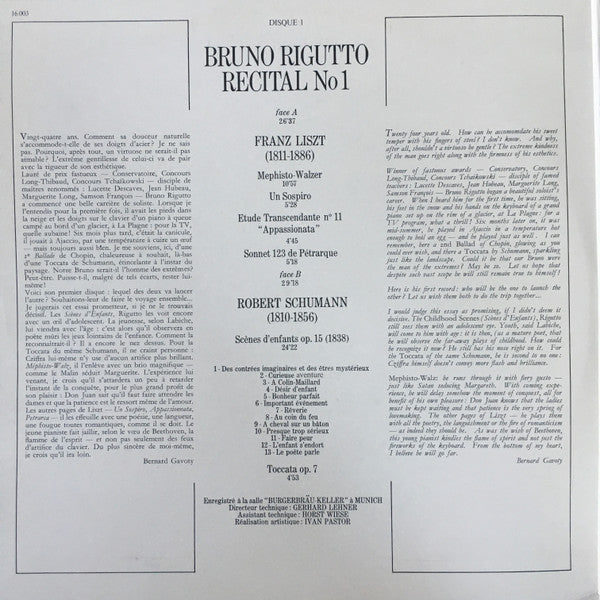 Bruno Rigutto, Frédéric Chopin, Franz Liszt : Bruno Rigutto - Récital (2xLP)